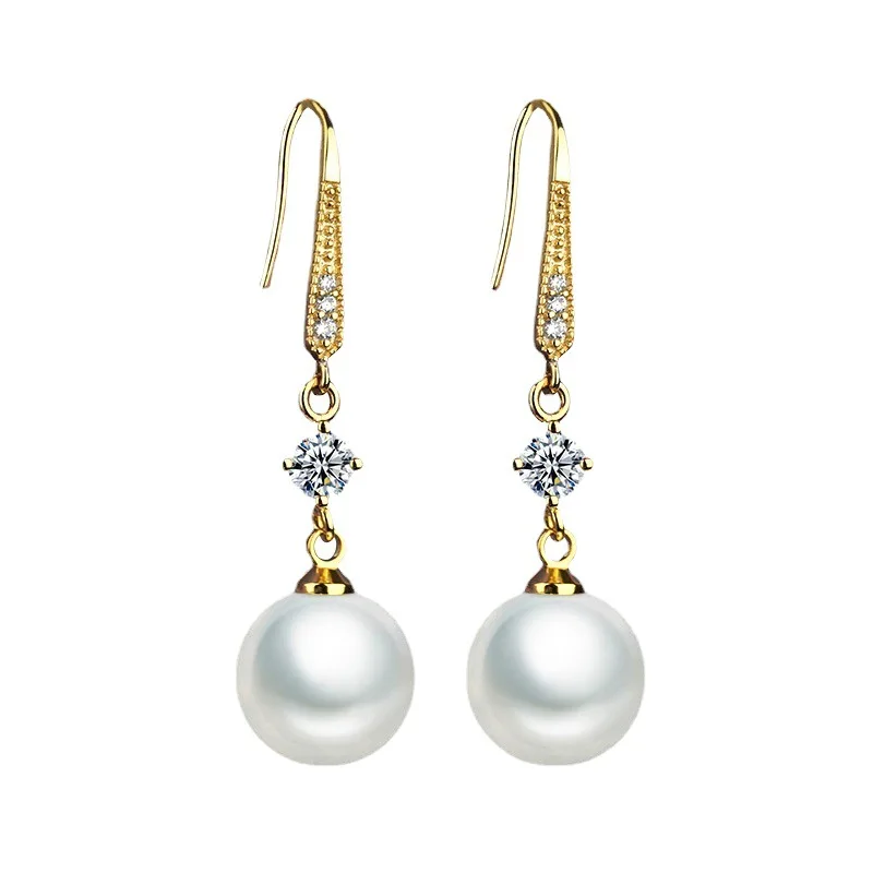 Korean Luxury Zircon Pearl Dangle Earrings for Women Temperament Long Drop Earrings Bridal Engagement Wedding Party Jewelry Gift