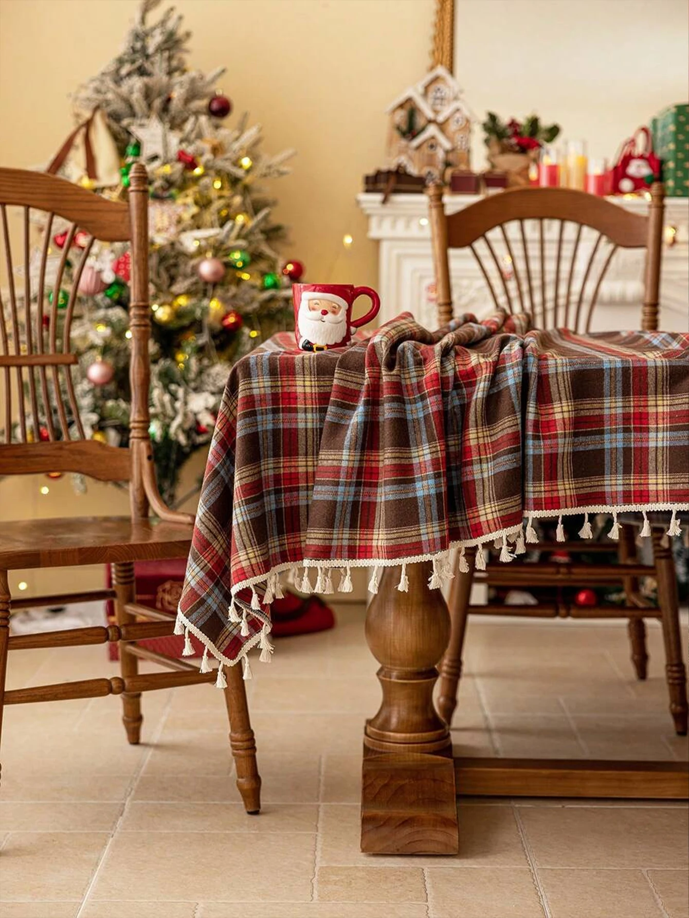Weihnachten karierte Quaste karierte Tischdecke für Küche, Hochzeitsbankett, Urlaub Esstisch Dekoration Tischdecke