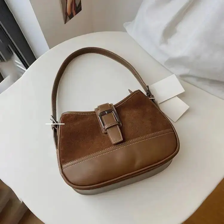 Bloom Vintage Brown Shoulder Bag Women New Autumn Patchwork Chic Leather Casual Crossbody Bags Female Retro Versatile Handbag