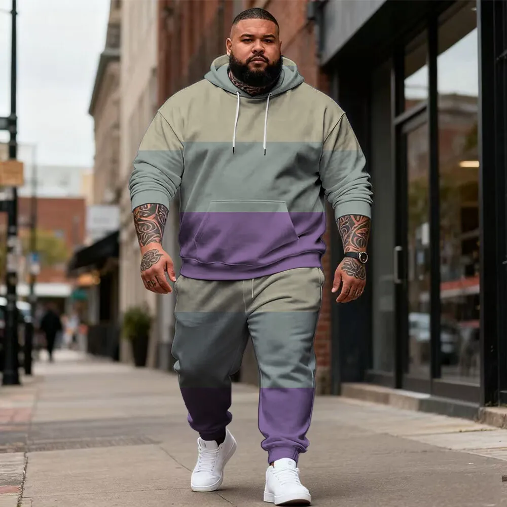 

S-9xl plus size Men's Casual Hoodie Set with Plaid & Texture Accents - 2-Piece Warm Outfit, High-Quality Fabric,