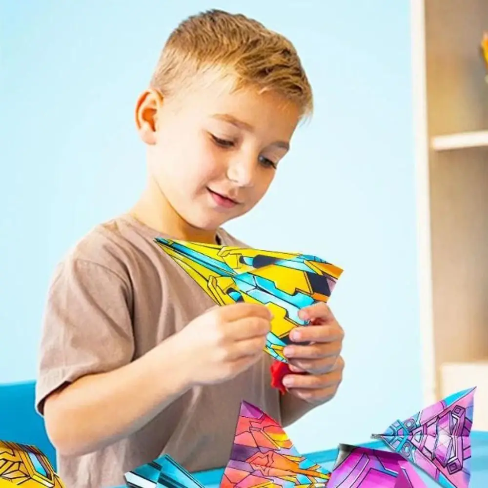 Papel artesanal conjunto de papel colorido arte aprendizagem montessori avião origami conjunto 3d dobrável versátil brinquedo de aeronave de papel