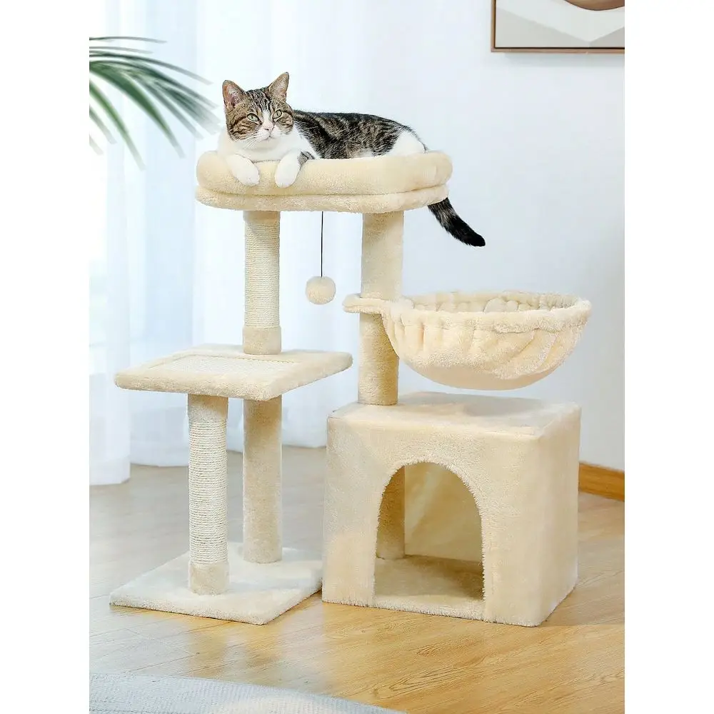 Small Cat Tree, 28.5 Cat Tower For Indoor Cats, 2 Styles Cat Activity Tree With Cat ching Posts, Big Hammock And Removable