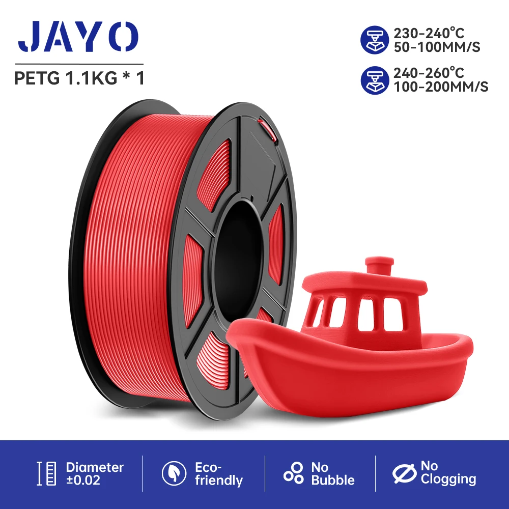 JAYO PETG 3D-Drucker-Filament, 1 Rolle/1,1 kg, 1,75 mm Filament, umweltfreundliches Material für 100 % kein Blasen, 3D-Stift und Drucker, DIY-Geschenk