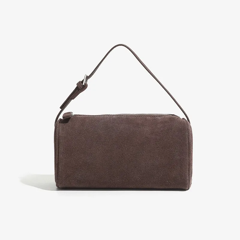 

First Layer Cowhide Pen Holder Bag Women's Autumn and Winter Minimalist Suede Cylinder Bag Portable Shoulder Messenger Bag