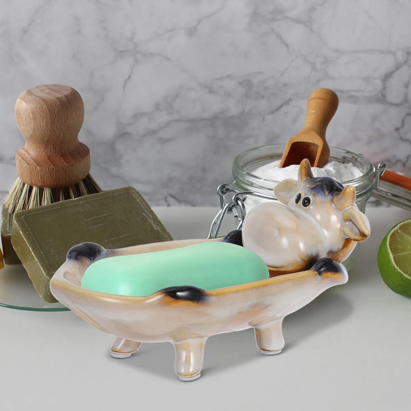 Ceramic Soap Dish Featuring Adorable Cartoon Animals Perfect for Soap Sponge Razors Earrings Hair Clips Bathroom Kitchen Drain