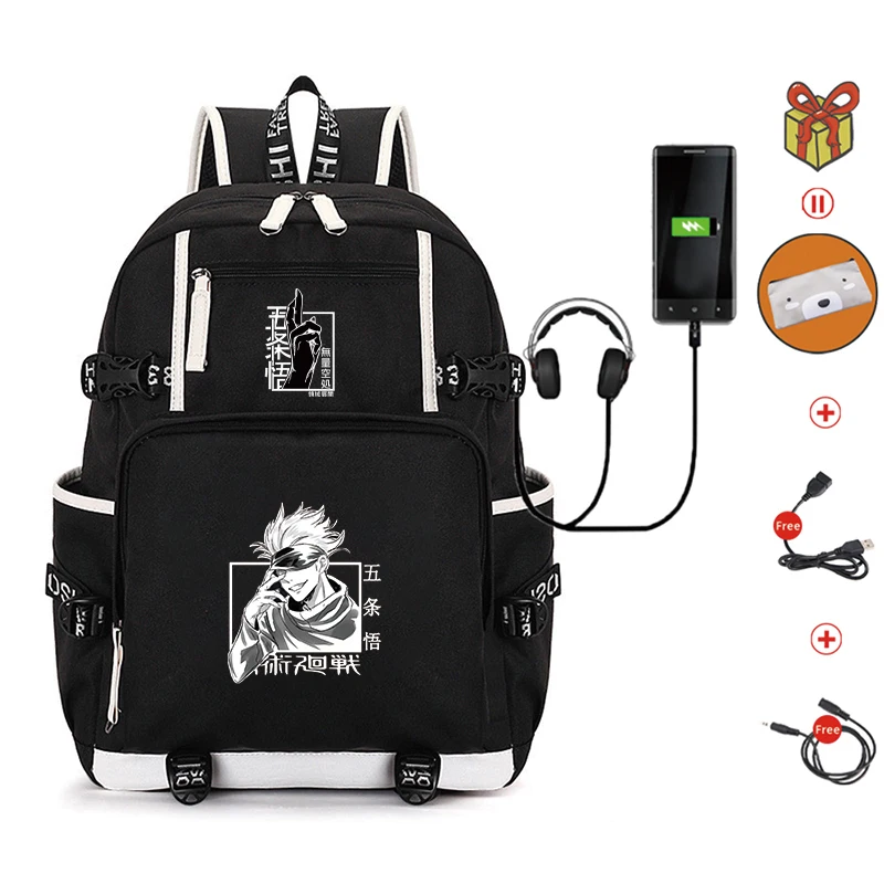 Imagem -02 - Anime Jujutsu Kaisen Mochila Adolescente Bolsa de Escola Multifunções Usb Bolsa de Carregamento Homens Mulheres Viagem Laptop Mochila Mochila