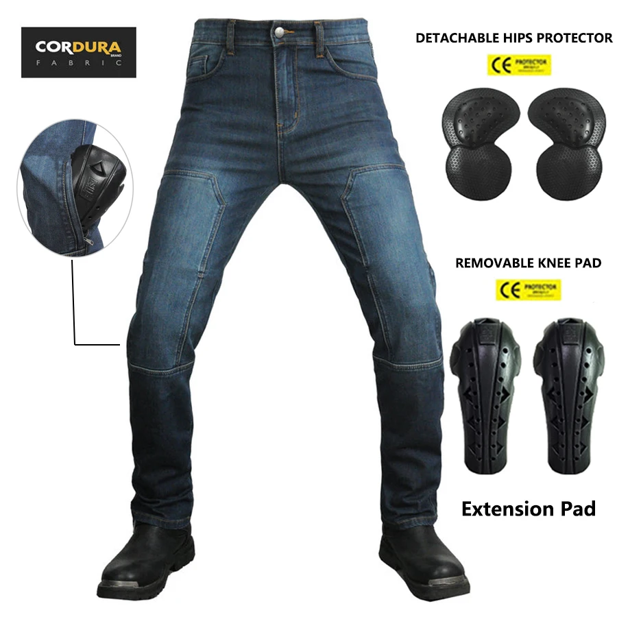 2022 NEW Caudula Men's Women's Motorcycle Jeans Safety Protection Ride Travel Trousers CE Certified Armor Protect Pad Blue Pants