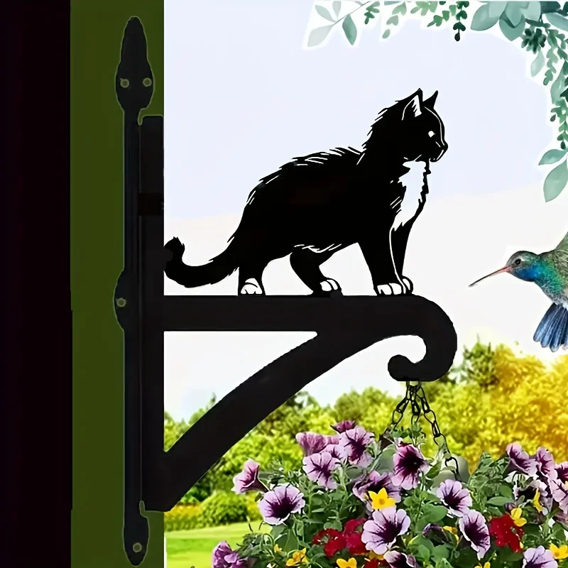 1pc 2D European Country Style Heavy Duty Wrought Iron Pet Cat Silhouette Wall Hanging Planter Bracket