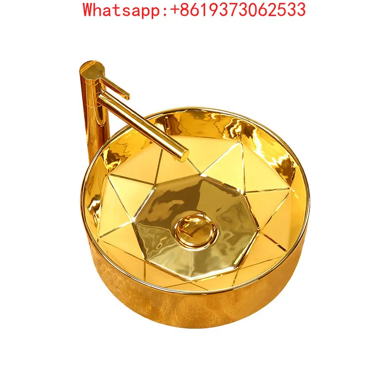 

European-style golden table basin, oval ceramic ingot art basin, hotel villa KTV color washbasin