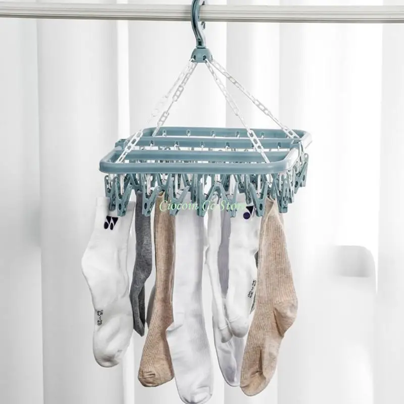 X90F 32 Clips Heavy Duty Laundry Hanger Foldable Space Saving Clothes Drying Rack