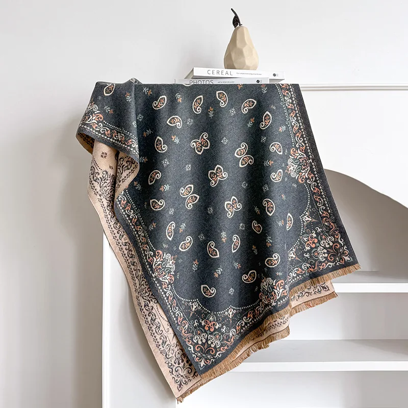 Elegant Cashew Flower Atmospheric Imitation Cashmere Scarf Autumn Winter Cold Warm Cashmere Scarves Shawls Resistant for Women
