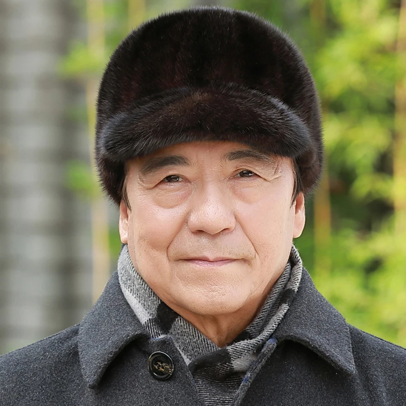 Fashion Winter Fashion Grandfather 100% Genuine Real Mink Fur Hat Natural Warm Mink Fur Caps Men Good Quality Real Mink Fur Hats