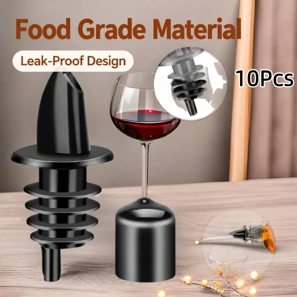 10Pcs Plastic Precise Liquor Pour Spout Dust Cap Covers Black Bottle Pourer Dishwasher-Safe Leak-Proof Flow Pourer Bars