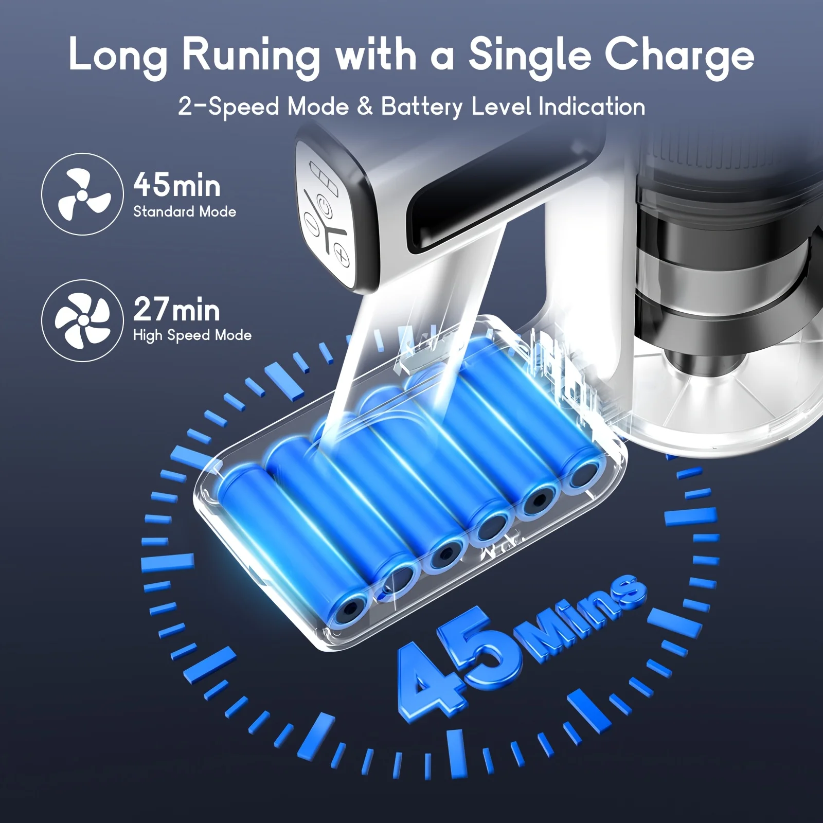 مكنسة كهربائية لاسلكية، مكنسة كهربائية قوية بحد أقصى 70 كيلو باسكال مع وقت تشغيل 45 دقيقة، مكانس كهربائية مضادة للتشابك للمنزل #6