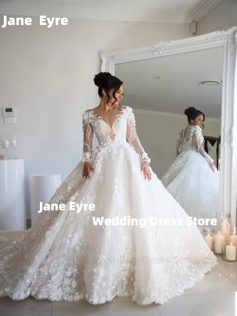 Jane eyre personalizado vestidos de casamento de luxo rendas apliques vestidos de noiva manga longa vestidos de casamento novia