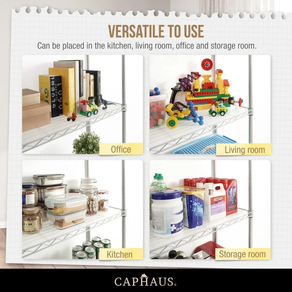 رفوف سلكية شديدة التحمل من الدرجة التجارية مع عجلات وأقدام تسوية وبطانات وأرفف تخزين معدنية لحلول تخزين المرآب #6