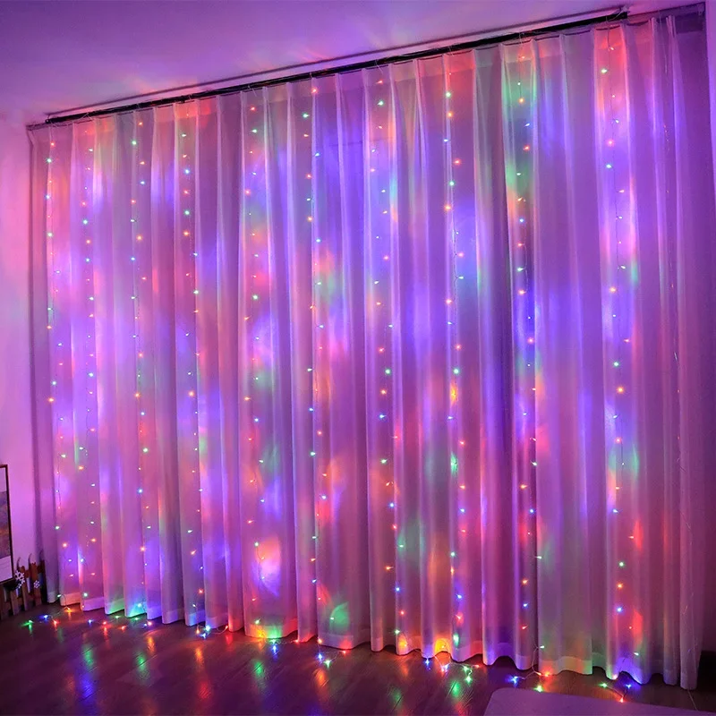 

USB Plug Curtain String Lights LED Holiday Hanging Light 8 Modes for Window Christmas New Year Wedding Party Bedroom Decoration