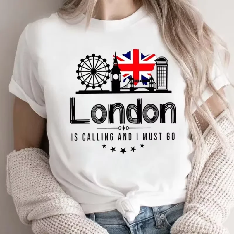 

Summer London Shirt Is on The Phone, Deville London Travel Map Printed Women's Casual Short Sleeved Trendy Loose Round Neck Top