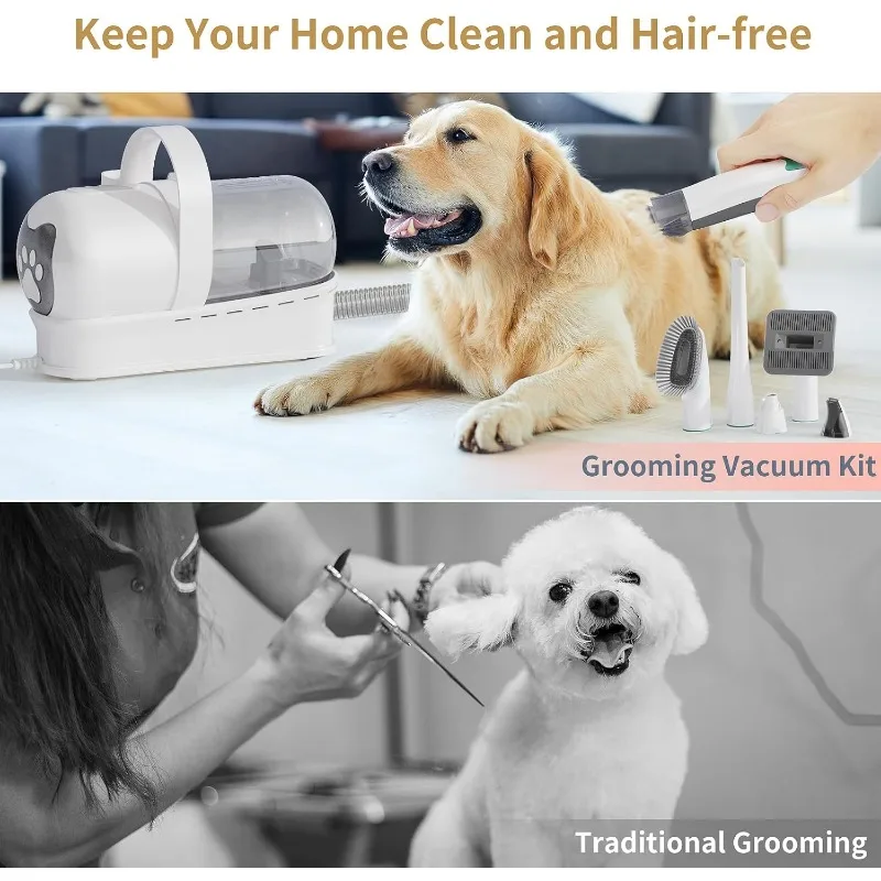 Dog Grooming Kit, Pet Grooming Vacuum with Pet Clipper Nail Grinder, Dog Hair Vacuum with 6 Pet Grooming Tools for Dogs Cats