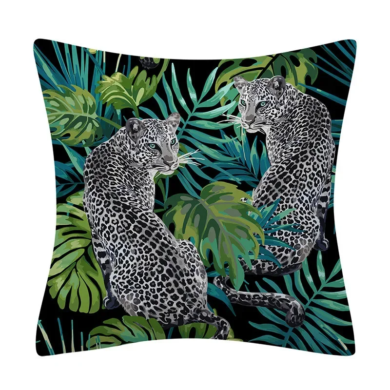 Polyester Tiger Leopard Print Pillowcase Upholstery Sofa Cushion Palm Leaf  Tropical Jungle Home Decor  Cover