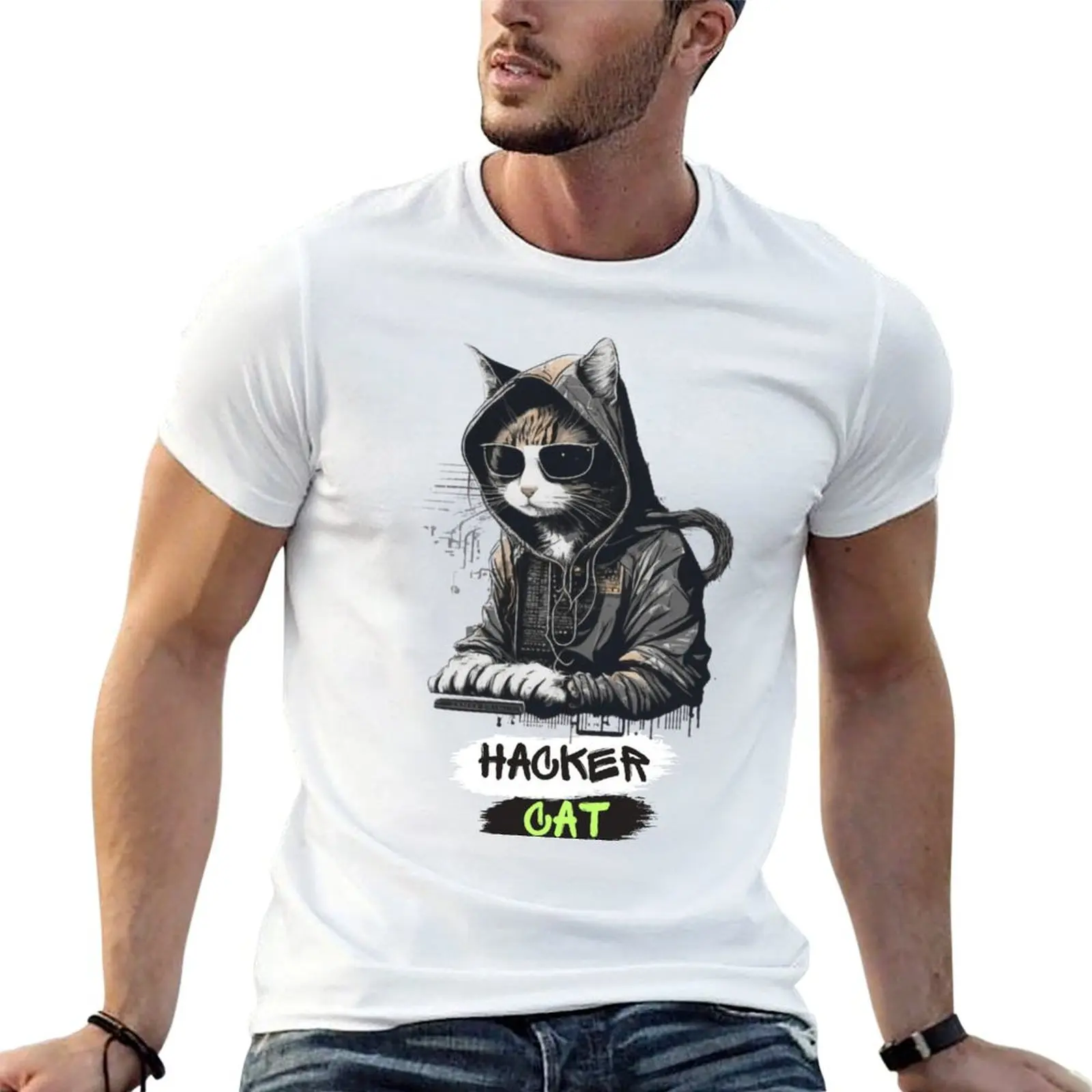 

hacker cat T-Shirt custom t-shirts customizeds luxury t-shirt t shirt for men