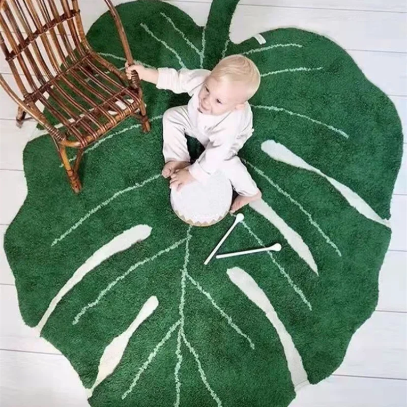 Top Quality Ins Irregular Leaf Soft Carpet Coffee Table Carpets Living Room Decoration Bedroom Green Mats Kids Bedside Area Rug