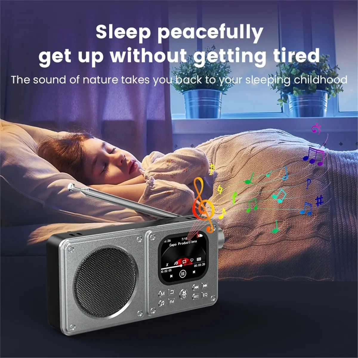 newA10R Mini Portable FM Radio Alarm Clock Radios Recorder 2inch IPS Screen MP3 Video Player Bluetooth Speaker Support TF