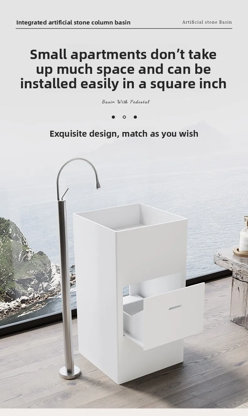 One-piece Floor-to-ceiling with Drawer Storage Artificial Stone Wash Basin Pillar Basin B & B Hotel Household Source Factory