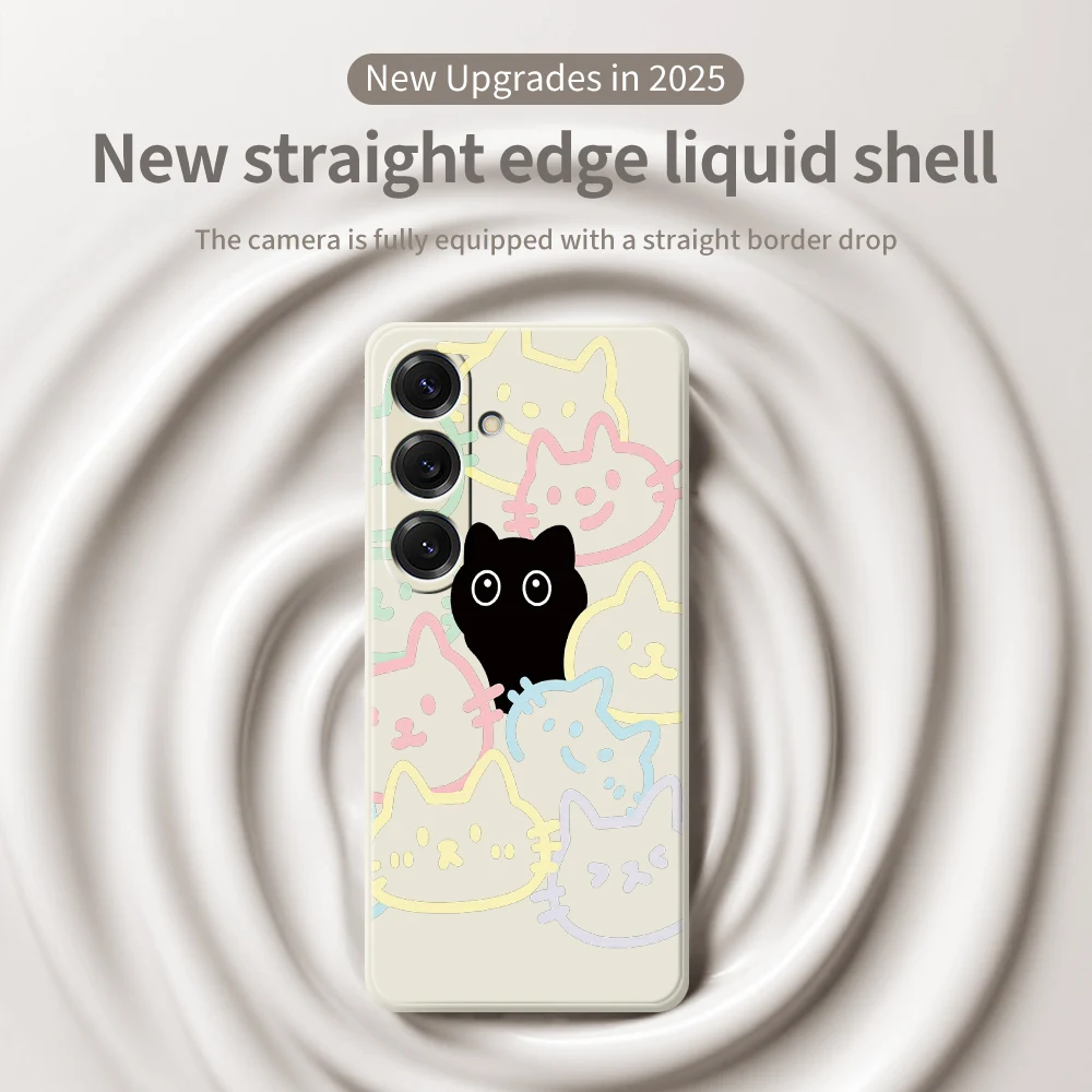 Cute Black Cat Pattern Phone Case For Samsung Galaxy S25 S24 S23 S22 S20 Ultra Plus S20FE S21FE S23FE S24 FE S10 Plus Soft Cover