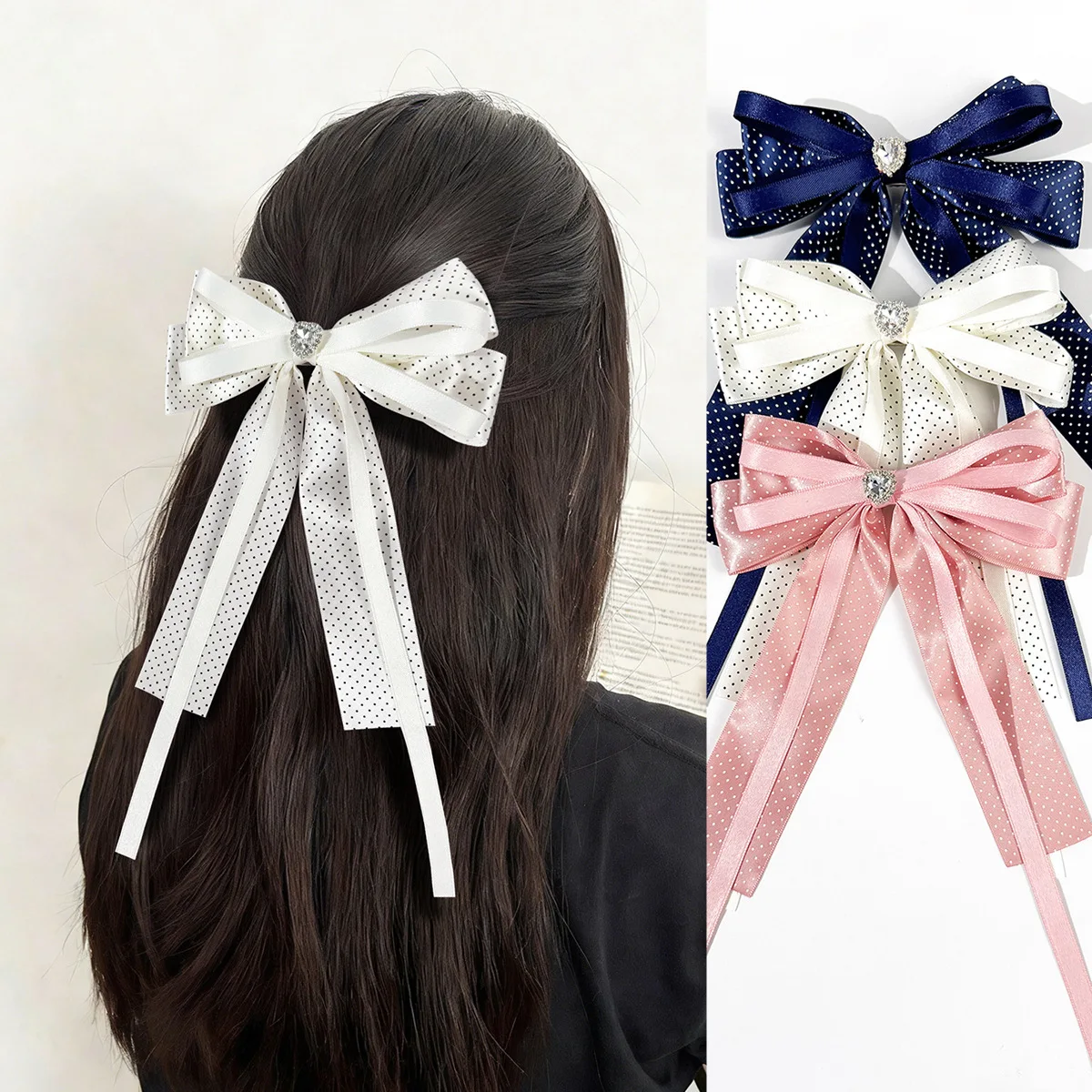 30pc-retro-french-style-long-tassel-bow-hair-clips-dot-print-barrettes-side-hairgrips-for-women-and-girls-hair-accessories