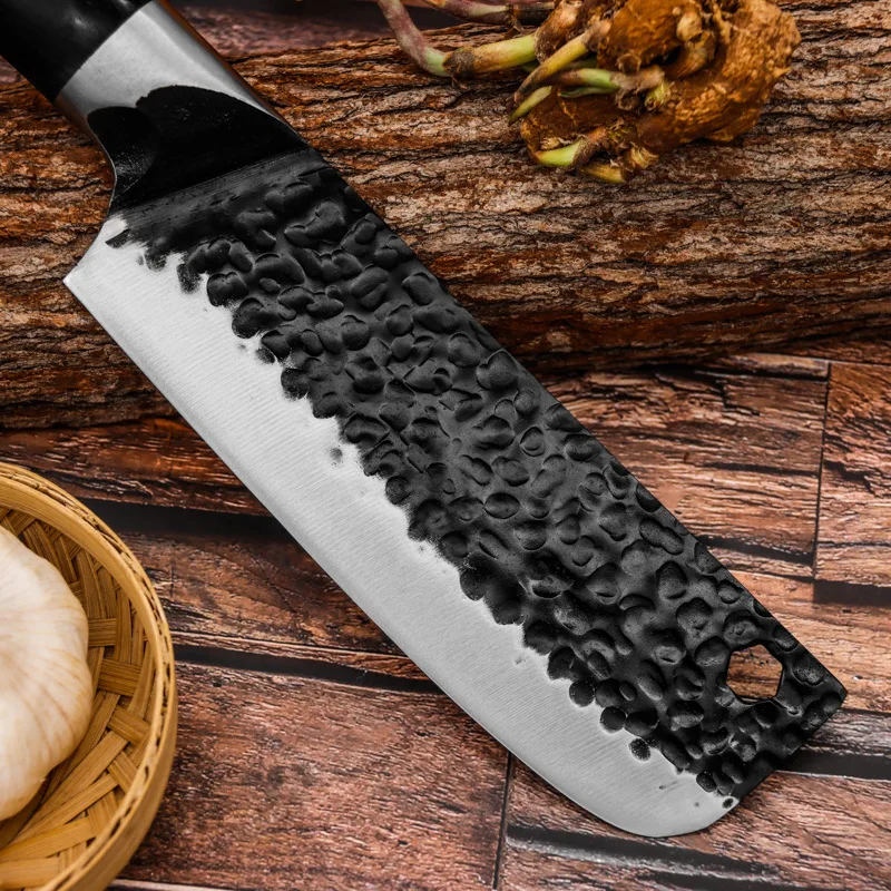 TJ POP Forged 7 Inch Nakiri Knife 5Cr15MOV Stainless Steel Hammer Pattern With Pakkawood Handle Sharp Slicing Chef kitchen knife