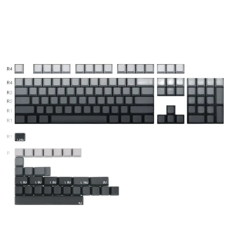 PBT Keycaps 134 Keys OEM Profile Polar Day Gradient Grey Backlit Through Side Top Print Mechanical Keyboard GK61 Varmilo