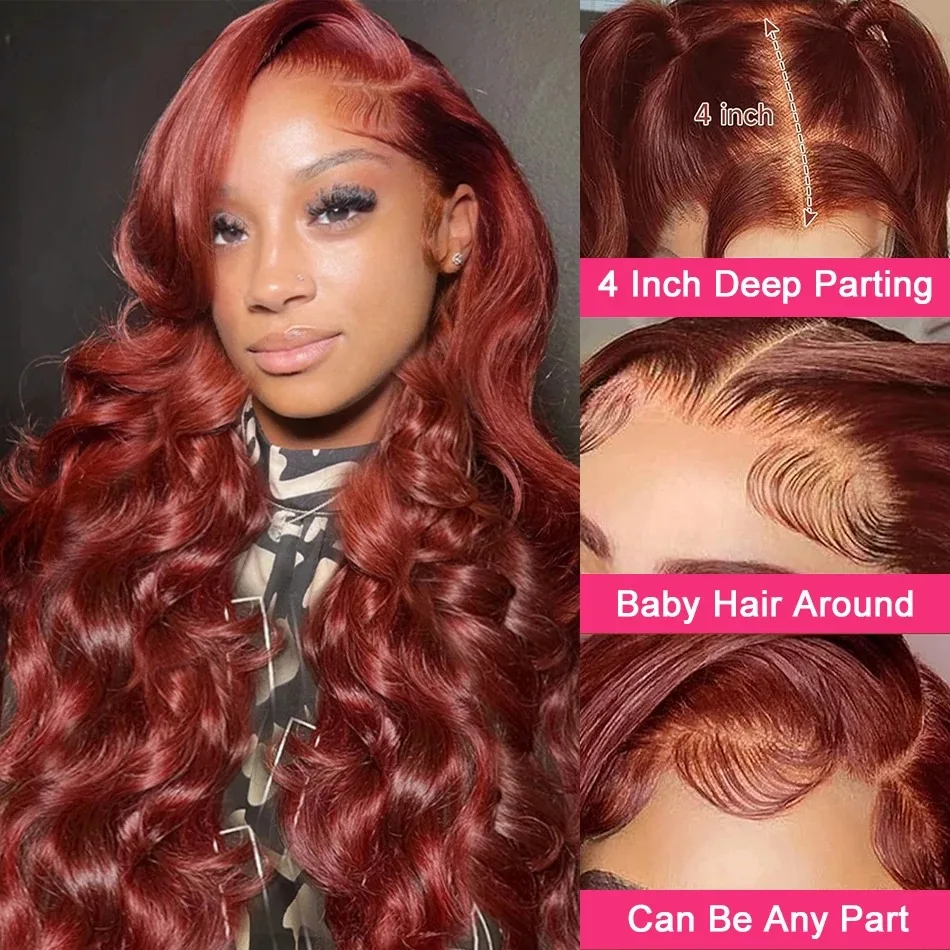 Reddish Brown Lace Front Wigs Natural Hair 13x4 Body Wave Lace Front Wig Pre Plucked Glueless Synthetic Wig for Women Cosplay