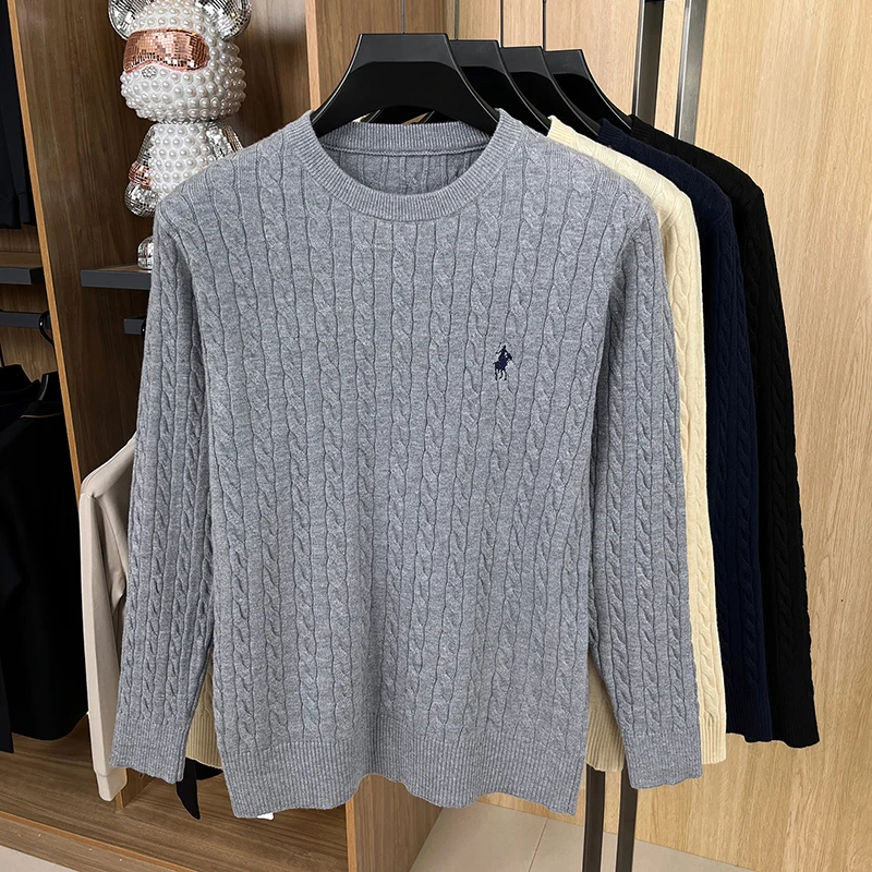 Unique fashion jacquard pony embroidery men's sweater designer luxury brand soft comfort casual Paul knitted round neck pullover