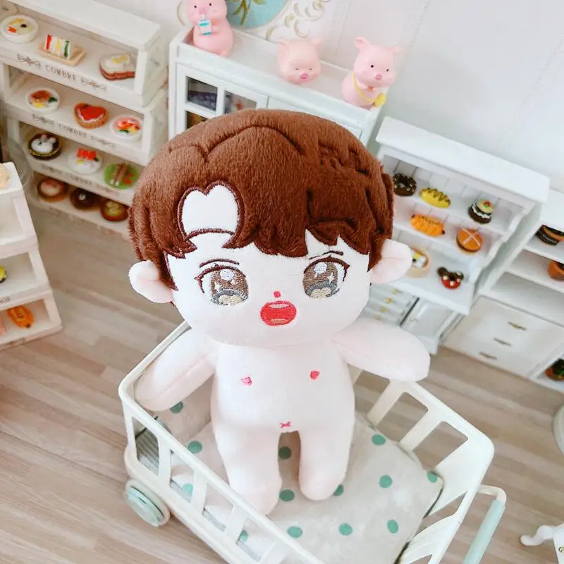 20cm Kpop Idol DIY Curls Hair Cotton Doll Sean Xiao Wang Yibo iKun Gong Jun TNT Ma Jiaqi Toys Plush Stuffed Dolls Figures Gift