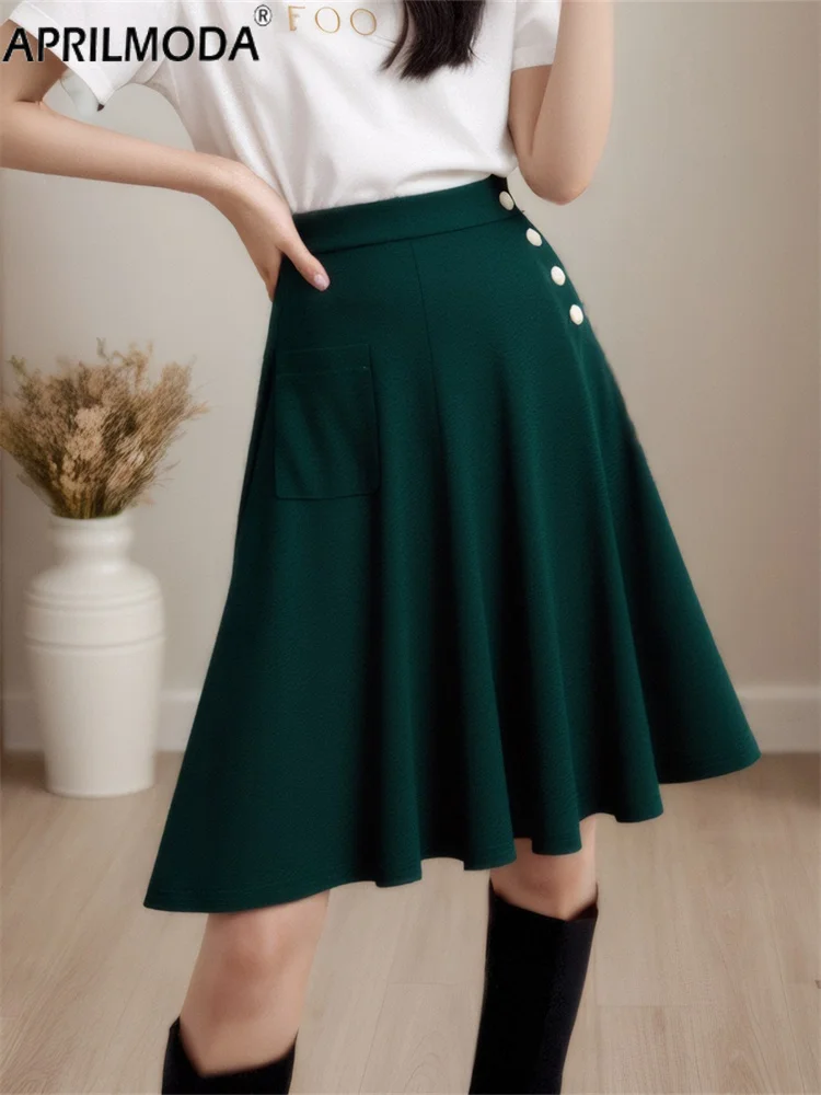 تنانير صيفية غير رسمية طويلة متوسطة الطول بخصر عالٍ للسيدات لعام 2025 مع جيب تنورة مسائية كلاسيكية على شكل حرف A 50s 60s