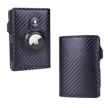 ארנק כרטיסי אשראי מסיבי פחמן לגברים עם תמיכה ב-Rfid, מתכת דקה ודקה, פופ-אפ מינימליסטי, שחור קטן, מתכת Airtag