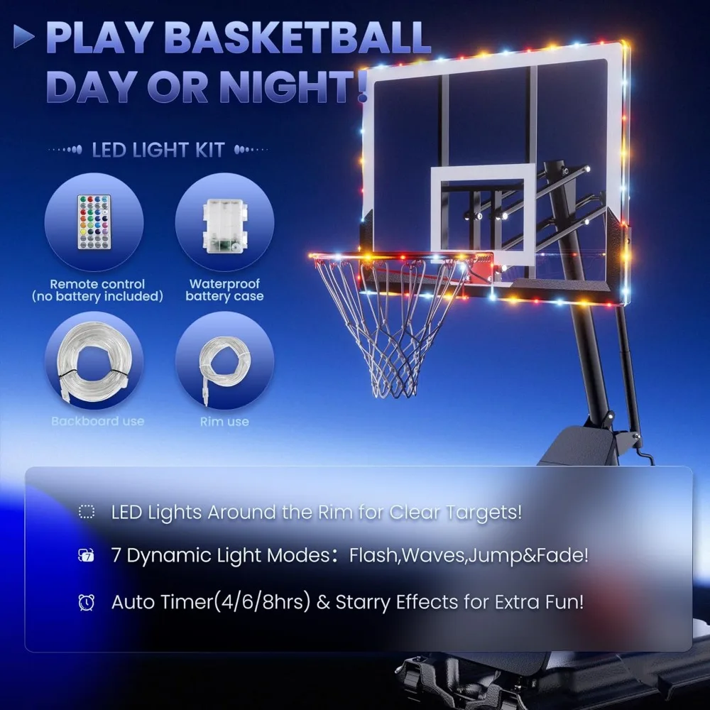 Porta da basket per esterni regolabile in altezza - Sistema portatile da 10 piedi con luce a LED, pannello posteriore durevole, resistente agli agenti atmosferici