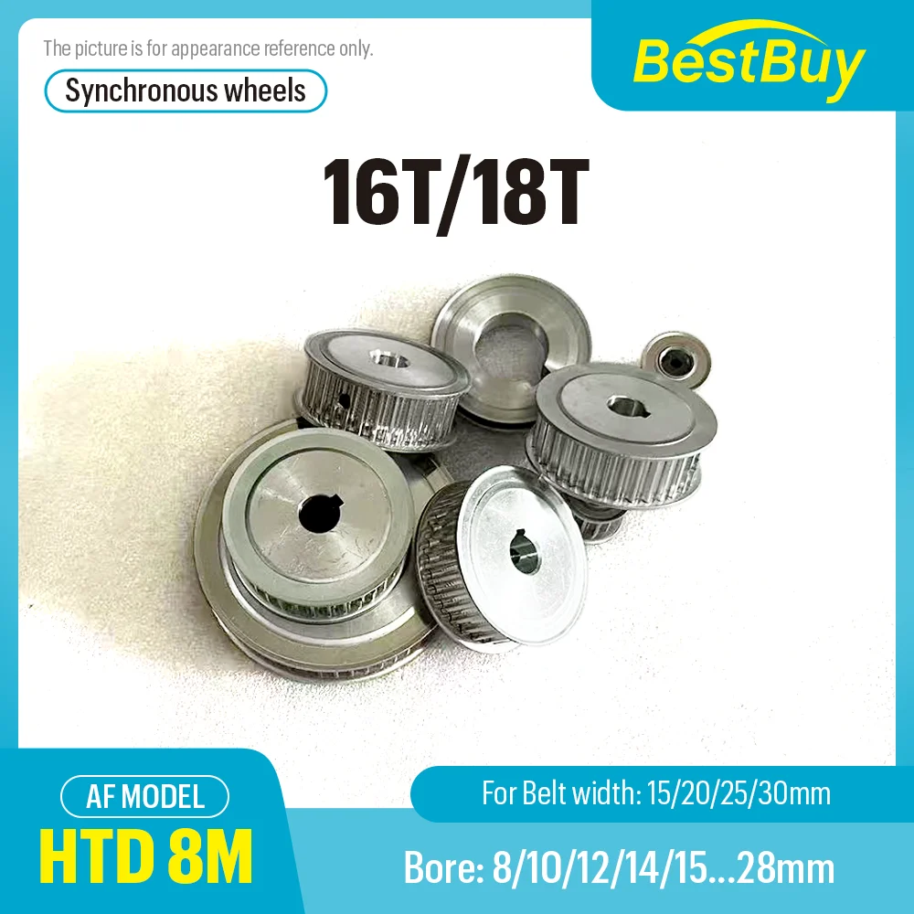 

HTD 8M Synchronous Pulley 16T/18 Teeth Bore 8-28mm Pitch 8 mm Slot Width 16/21/27/32 mm For 15/20/25/30mm 8M Timing Belt