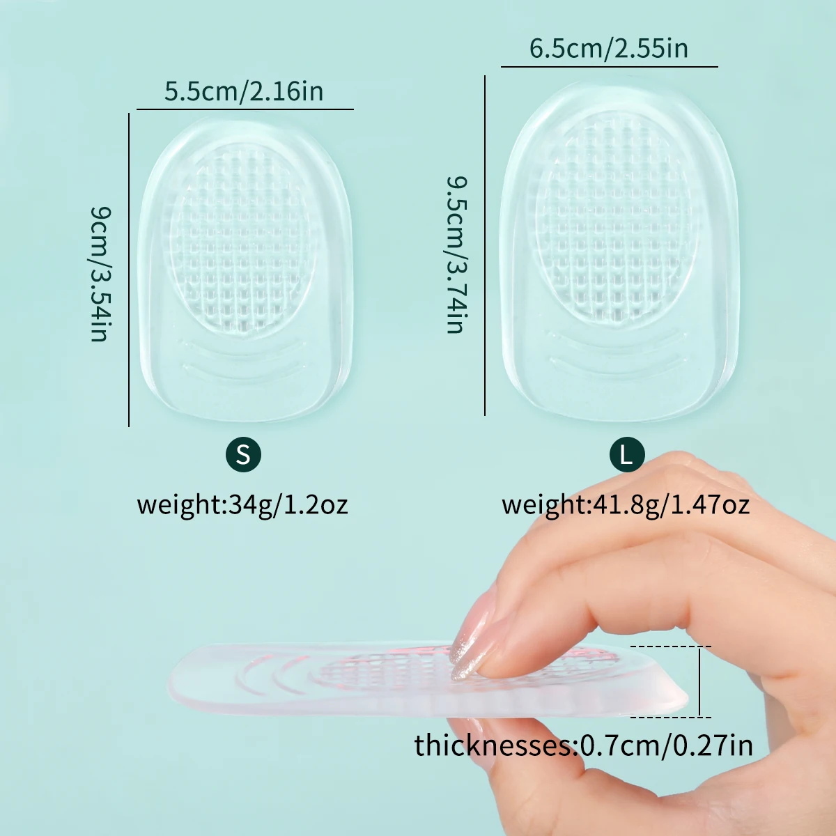 S L Größe Silikon Transparente Höhenerhöhungs-Pads für Herren und Damen, Halbhohe Fersenpolster – Detail 6