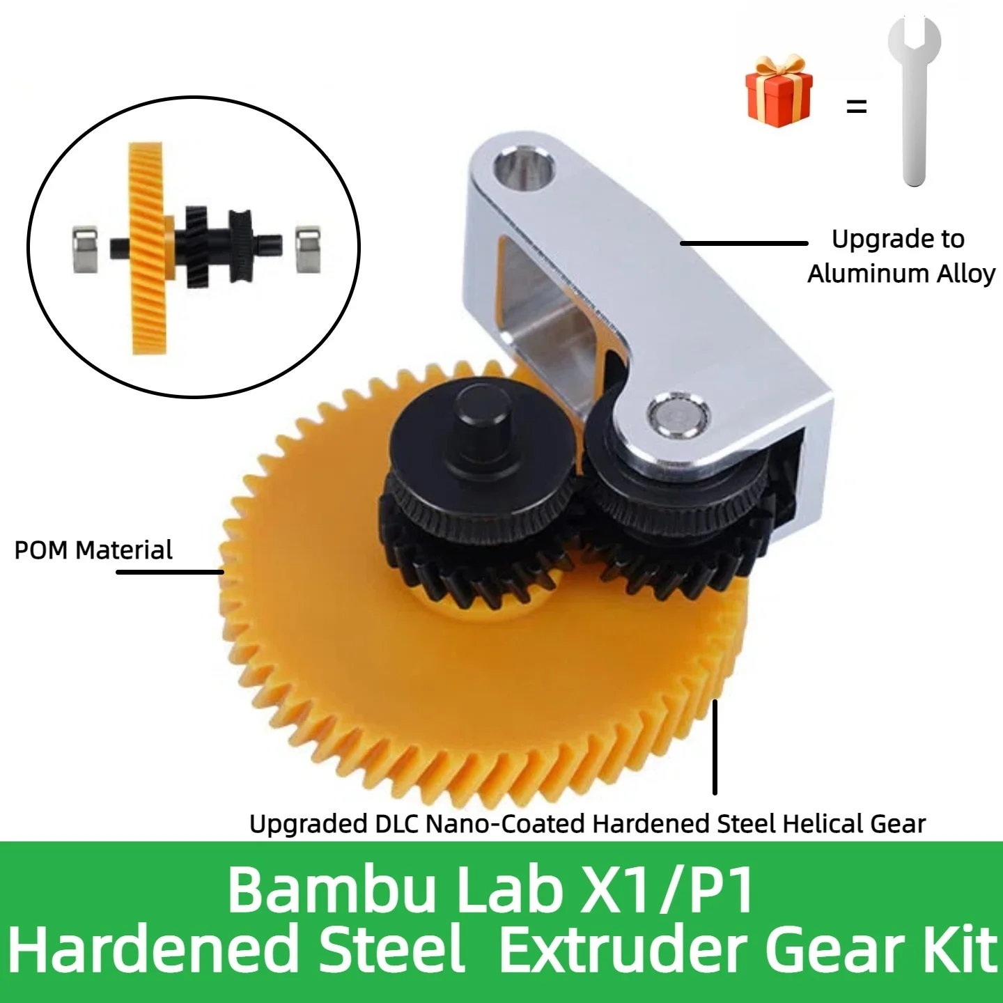 

Bambu Lab X1/P1 Series Hardened Steel Extruder Gear Assembly (Helical Gear Nano Coating) Universal 3D Printer Accessories