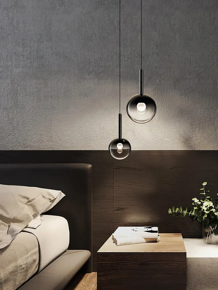 New Nordic Matte Black Led Pendant Lights Liftable High-end Glass Lamps Dining Room Chandeliers Bedroom Living Room Art Lamp