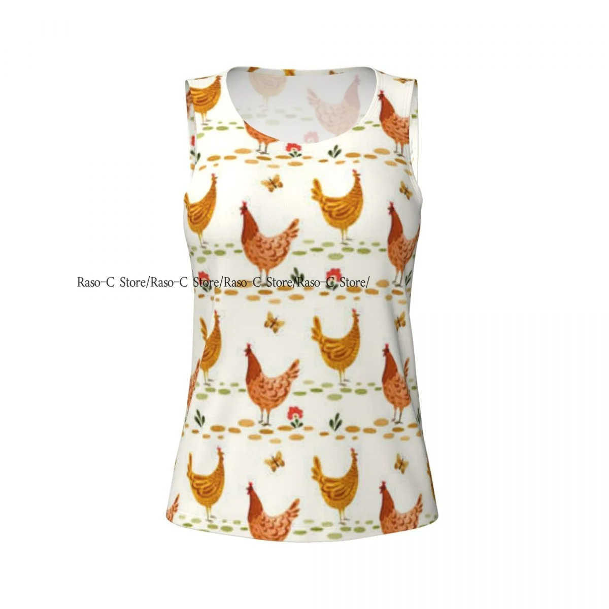 Ärmelloses Yoga-Tanktop für Damen mit niedlichem Hühnermuster und Folklore-Elemente, schnell trocknend, für Lauftraining, Sportweste, Yoga-Shirts