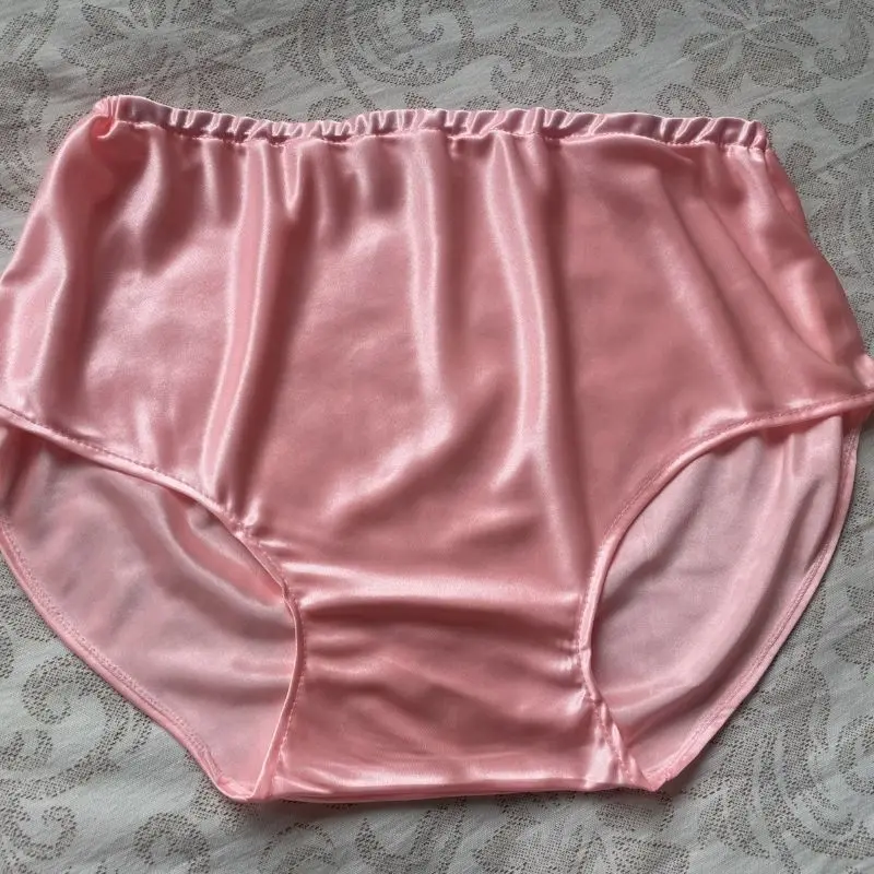Unisex Glossy Pink Ice Silk Panties Underwear Plus Size Briefs Bottoms Super Soft Silky Couple Lingeries view 2