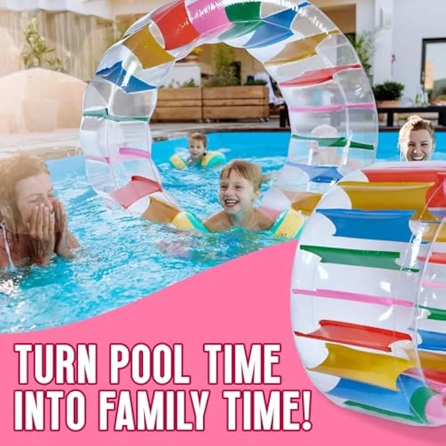 Giant Inflatable Wheel Roller 63" Colorful Water Rolling Wheel Swimming Pool Roller Toy Rolling on The Lawn Lake Beach Party In
