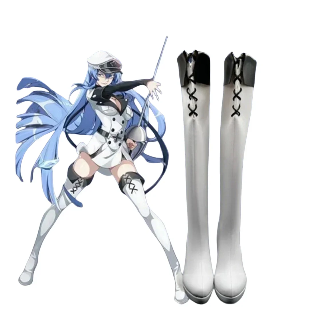 Esdese Esdeath zapatos de Cosplay Anime Cos Cosplay disfraz Prop zapatos Botas Largas para fiesta de Halloween Con