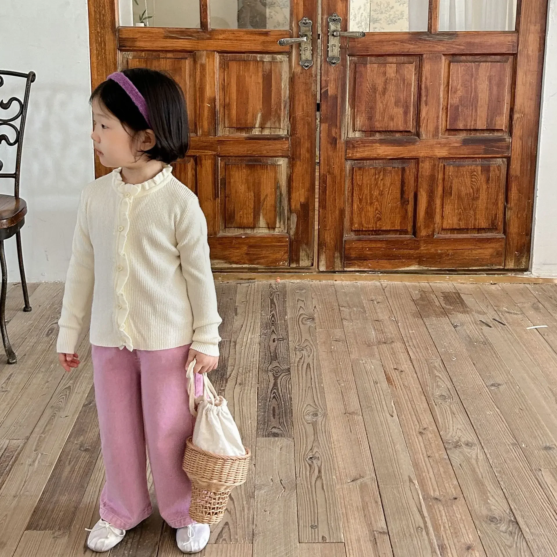 2023 Korean Spring Autumn Girls Straight Wide Leg Pants Cotton Casual Simple Kids Pants Children Solid Color Pants