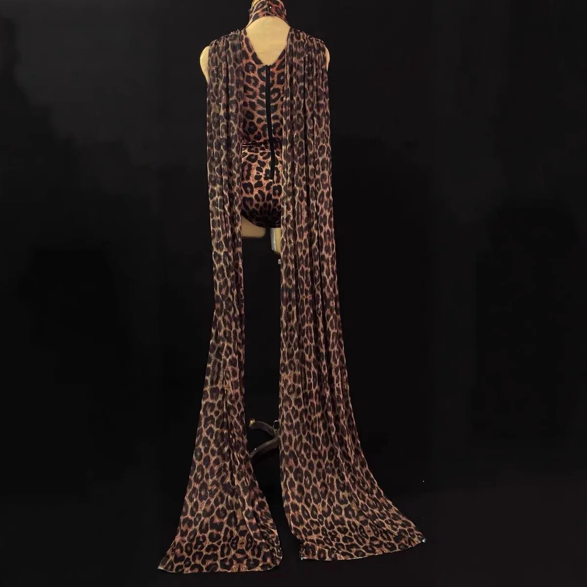 Nightclub Bar Abbigliamento da palcoscenico Fotografo femminile Ospite Mantello con stampa leopardata Abito intero Abbigliamento da performance di canzoni femminili sexy