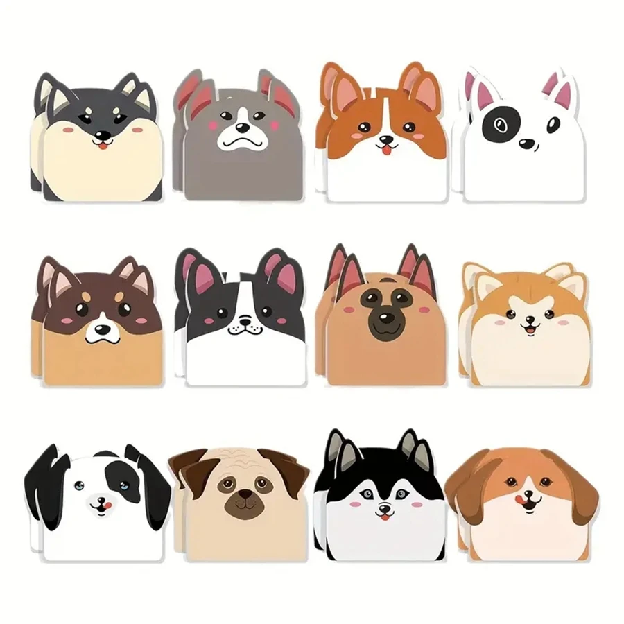 12pcs Cute Cartoon Dog Post-it Notes Creative Hand Account Tearable N times Sticky Student Plan Notepad Multi-style Diary Sticke