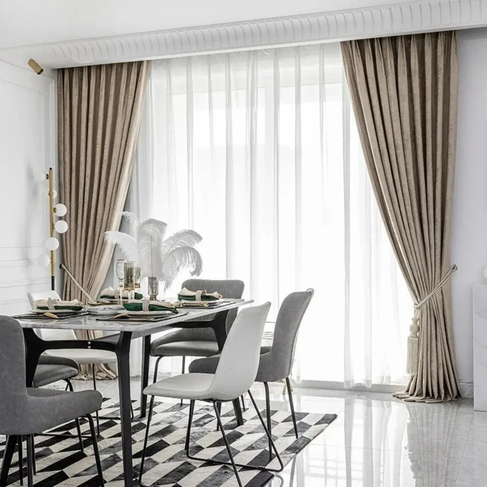 Retro New Chinese Simple Bronzing Velvet Curtains for Living Room Bedroom High Blackout Thickening Custom Size Window Curtain